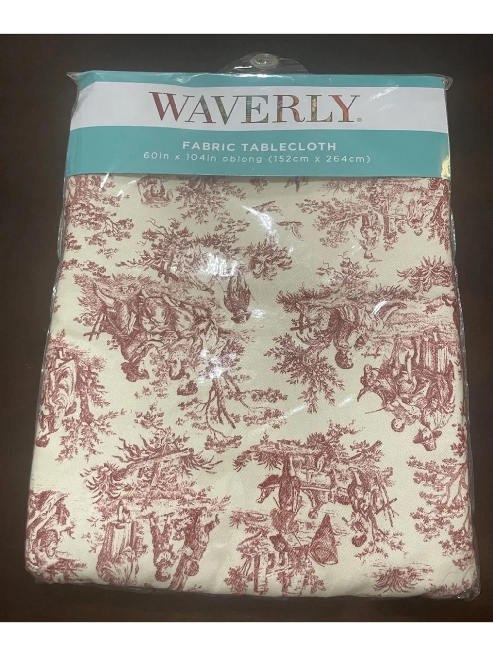 Waverly Cream and Red Toile Fabric Tablecloth - Classic Dining Linen